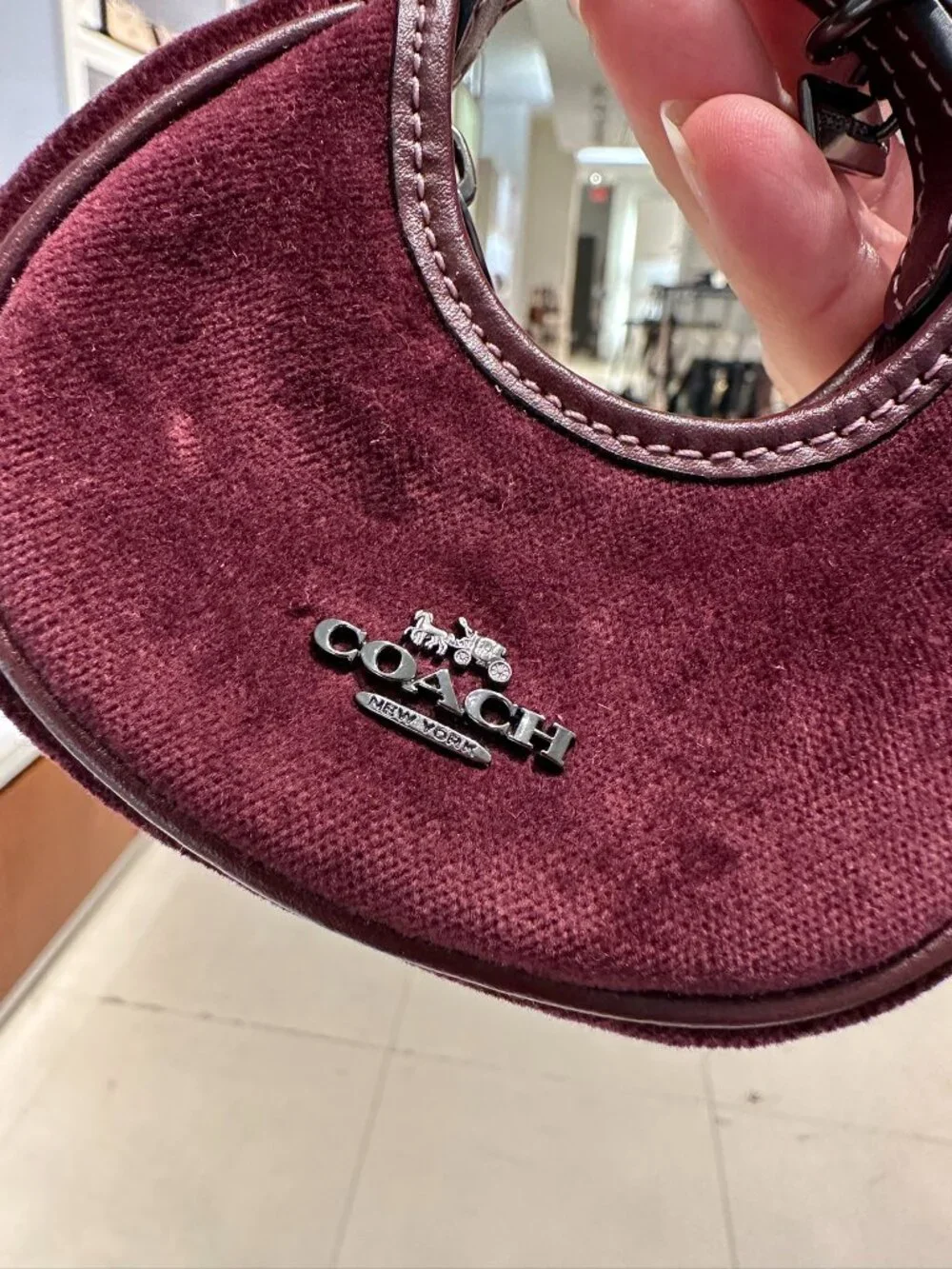 NWT! Coach CCF19 Mini Carmen Bag Charm Gunmetal/Burgundy Velvet/Smooth Leather - Picture 2 of 9